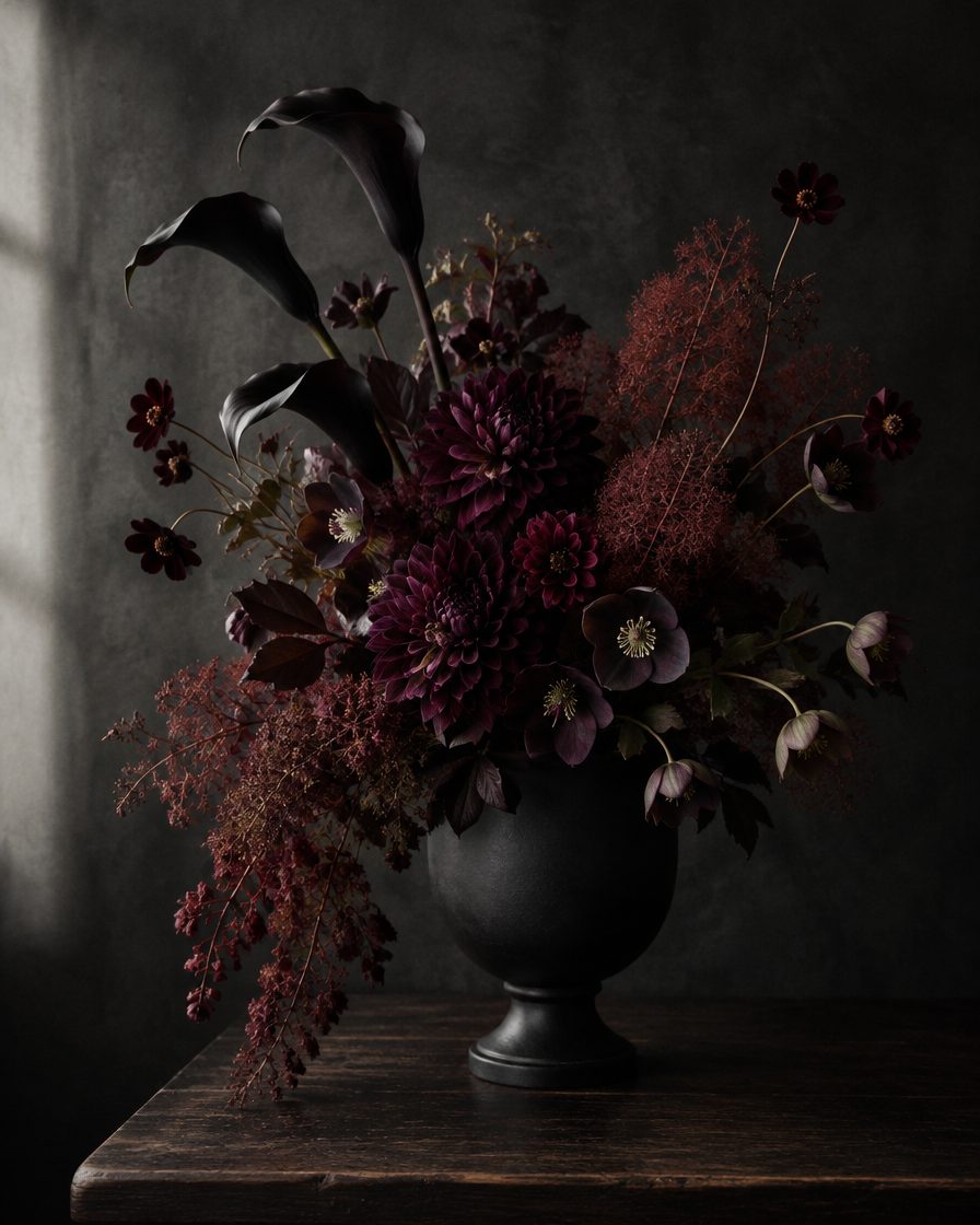 Ink and plum arrangement